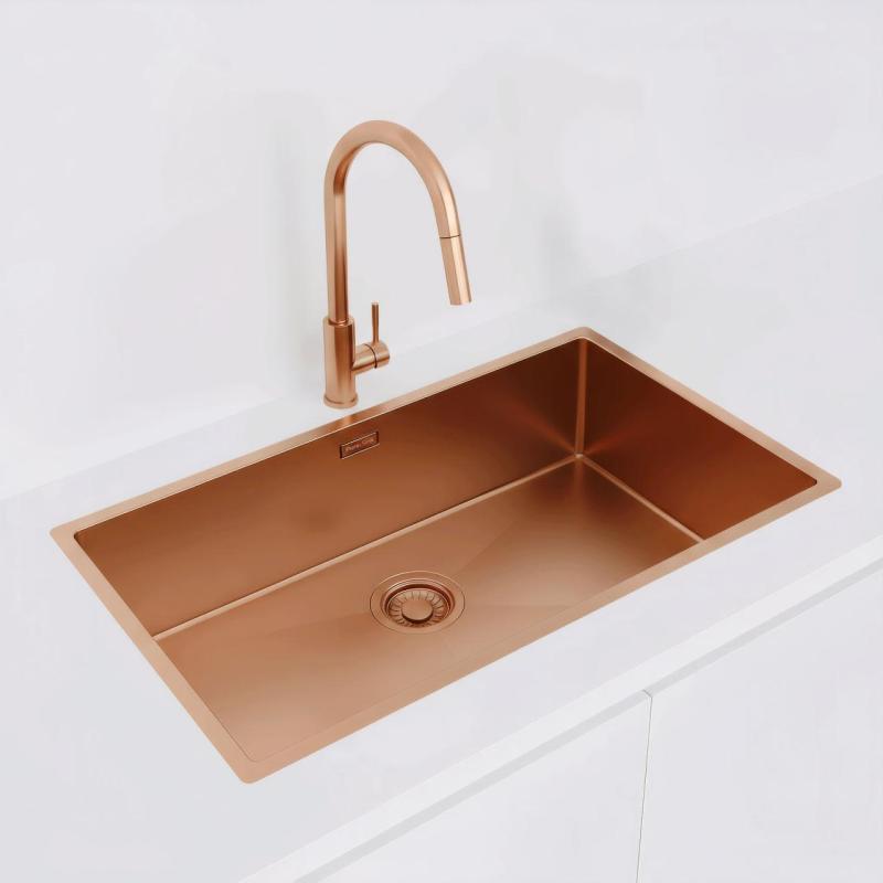 Pure.Sink Luxion Grand évier en cuivre 74 x 40 cm, encastrable, à encastrer à fleur ou en saillie PLX7440-62