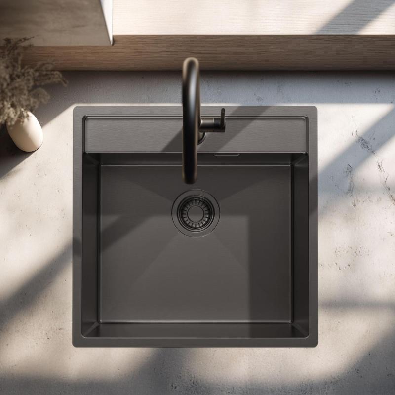 Pure.Sink Luxion Gun metal spoelbak 51x50 cm Tapwing met kraangatbank PLX5150T-61