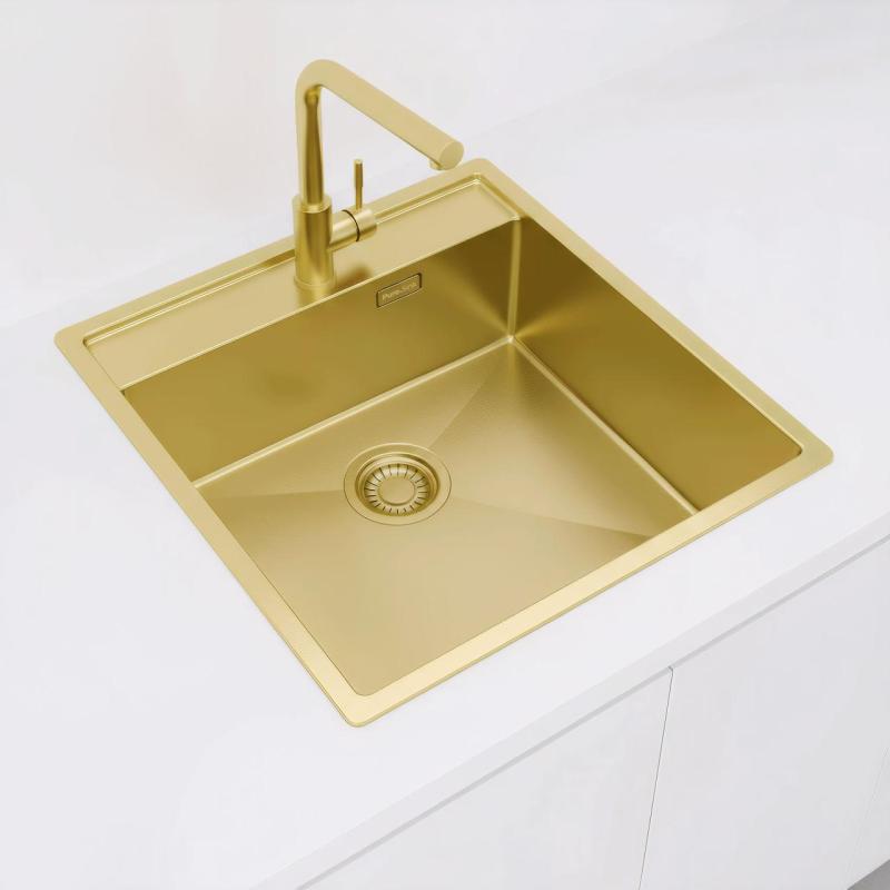 Pure.Sink Luxion Évier doré 51 x 50 cm Robinet Tapwing avec banc à trou pour robinet PLX5150T-60