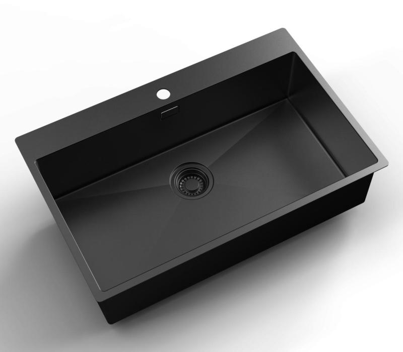 Pure.Sink Luxion PVD Grand évier noir 78 x 50 cm Tapwing avec banc à trou pour robinet PLX7850T-63