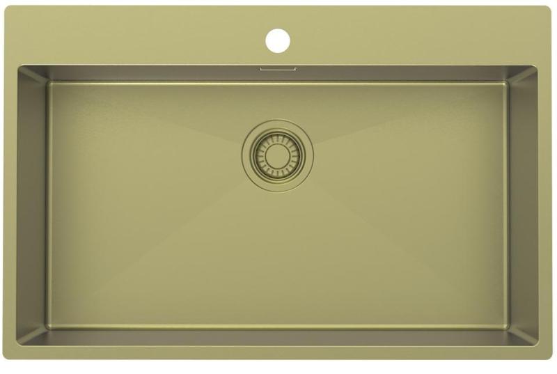Pure.Sink Luxion Grand évier doré 78 x 50 cm Robinetterie avec banc à trou pour robinet PLX7850T-60