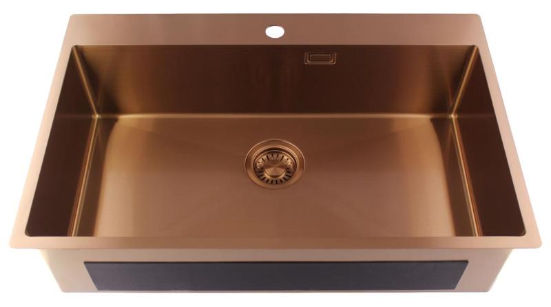Pure.Sink Luxion Grand évier en cuivre 78 x 50 cm Tapwing avec banc de robinetterie PLX7850T-62