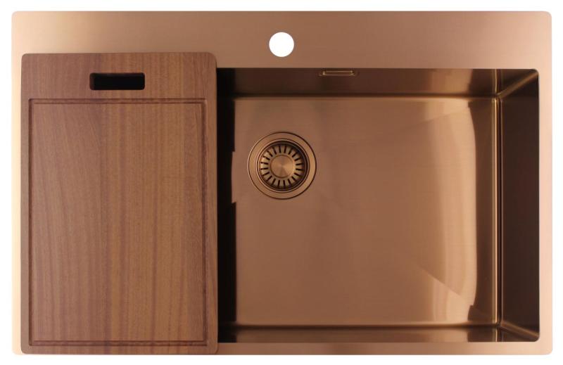 Pure.Sink Luxion Grand évier en cuivre 78 x 50 cm Tapwing avec banc de robinetterie PLX7850T-62