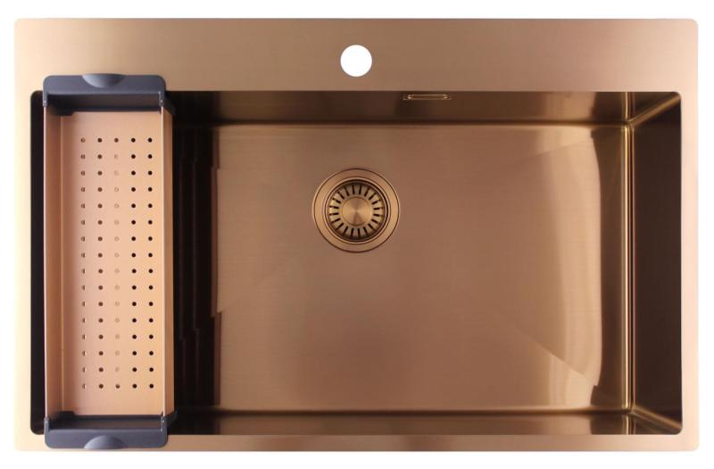 Pure.Sink Luxion Grand évier en cuivre 78 x 50 cm Tapwing avec banc de robinetterie PLX7850T-62