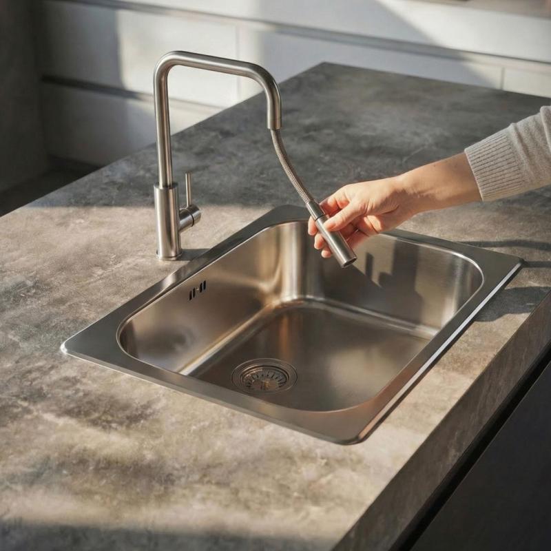 Pure.Sink Luxion massief RVS keukenkraan square met uittrekbare uitloop PLXSQUA-02