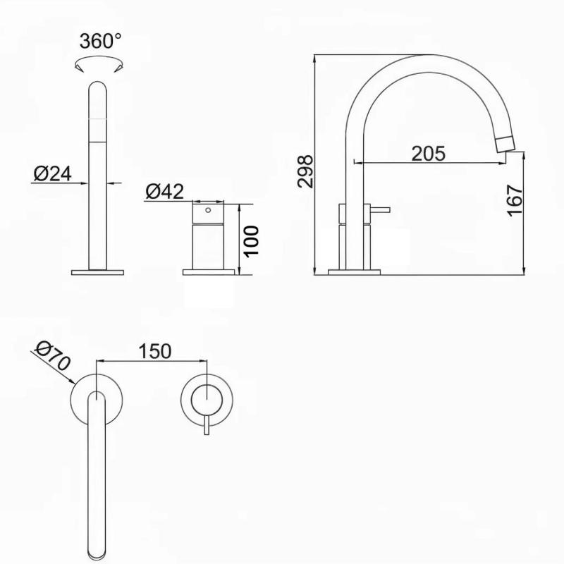 Pure.Sink Luxion 2-gats massief RVS keukenkraan met ronde uitloop PLX2HR-02