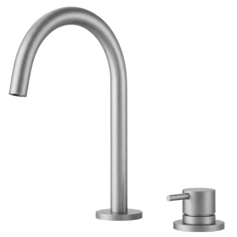 Pure.Sink Luxion Robinet de cuisine 2 trous en acier inoxydable massif avec bec rond PLX2HR-02