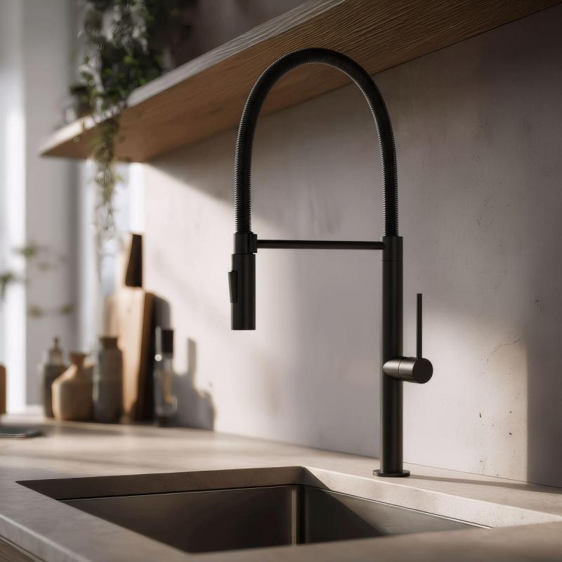 Pure.Sink Luxion Mat Robinet de cuisine noir professionnel avec bec flexible et 2 types de jet PLXFLEX-10