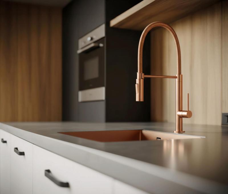 Pure.Sink Luxion Robinet de cuisine en cuivre pro avec bec flexible et 2 types de jet PLXFLEX-62