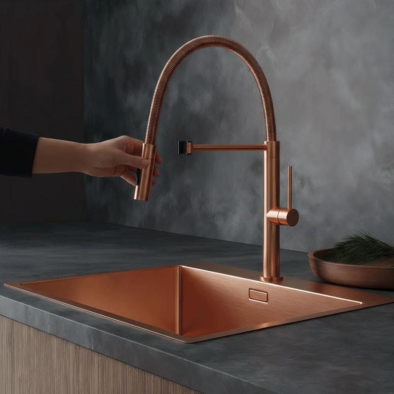 Pure.Sink Luxion Robinet de cuisine en cuivre Profi avec bec flexible et 2 types de jet PLXFLEX-62