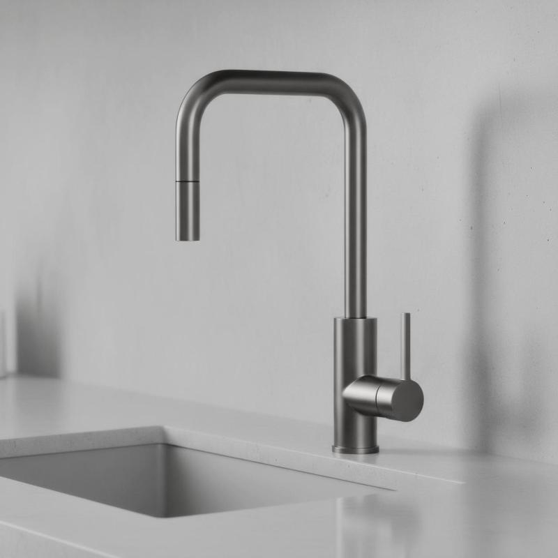 Pure.Sink Luxion Robinet de cuisine en métal gris foncé carré avec bec extractible PLXSQUA-61