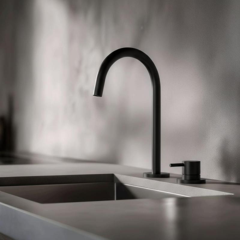 Pure.Sink Luxion Robinet de cuisine 2 trous noir mat avec bec rond PLX2HR-10