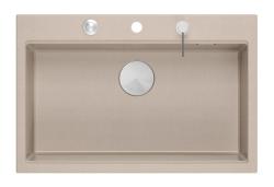 Quadri Hard Rock Beige granit montage grande évier 76x50cm inclus bouchon en acier inoxydable et accessoires 1208971751