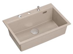 Quadri Hard Rock Beige granit montage grande évier 76x50cm inclus bouchon en acier inoxydable et accessoires 1208971751