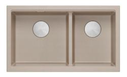 Quadri Newport II Double Beige Granite Évier de montage 76x45 cm avec bouchon en acier inoxydable 1208971754