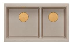Quadri Newport II Double Évier Sous-Plan en Granit Beige 702 x 390 mm avec Bouchon en Cuivre 1208971755