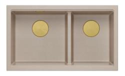 Quadri Newport II Double Évier Sous Plan en Granit Beige 702 x 390 mm avec Bouchon Doré 1208971756