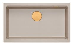 Quadri Newport II grand et profond évier en granit à poser et à encastrer beige évier 76x45cm avec bouchon en cuivre 1208971758