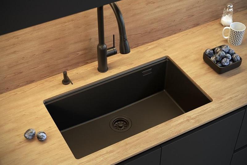 Quadri Newport II grand et profond évier en granit à poser et à encastrer beige évier 76x45cm avec bouchon en cuivre 1208971758