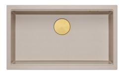 Quadri Newport II grand et profond évier en granit à poser et à encastrer beige 76x45cm avec bouchon doré 1208971759