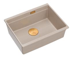 Quadri Newport II granit sous-évier beige 560x450mm avec bouchon en cuivre et chapeau de décharge 1208971764