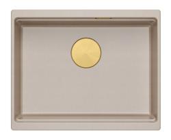 Quadri Newport II évier sous-plan en granit beige 560x450mm avec bouchon doré et chapeau de vidange 1208971765