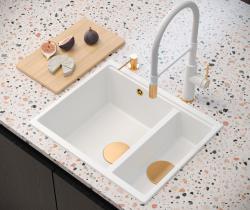 Quadri Newport II beige 1,5 évier en granit à encastrer et à sous-monter évier 555x460mm avec bouchon en cuivre 1208971767