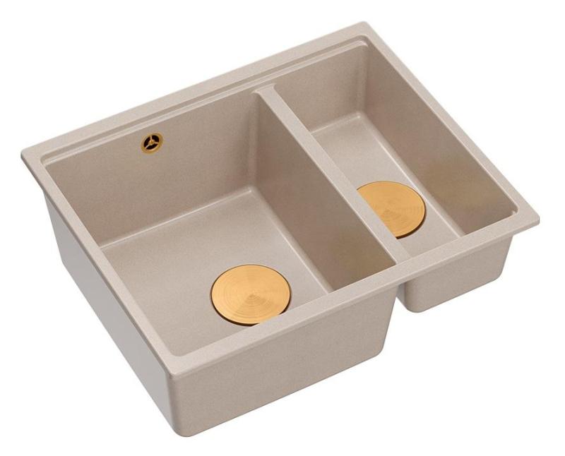 Quadri Newport II beige 1,5 évier en granit à encastrer et à sous-monter évier 555x460mm avec bouchon en cuivre 1208971767