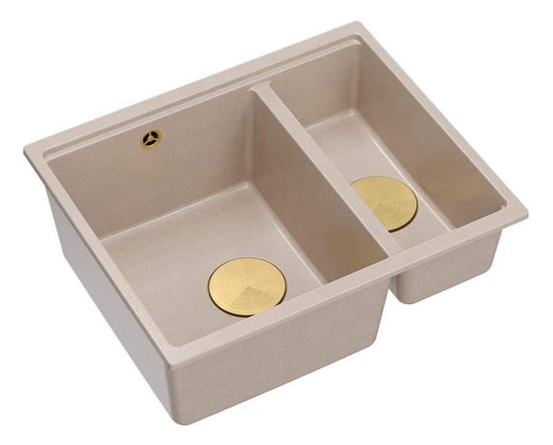 Quadri Newport II beige 1,5 évier en granit à encastrer et à sous-monter 555x460mm avec bouchon doré 1208971768