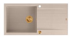 Évier surélevé en granit beige Quadri Luton avec égouttoir réversible 100x50cm avec bouchon en cuivre 1208971770