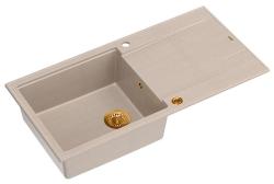 Évier surélevé en granit beige Quadri Luton avec égouttoir réversible 100x50cm avec bouchon en cuivre 1208971770