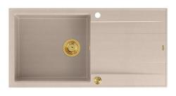 Évier à poser Quadri Luton en granit beige avec égouttoir réversible 100x50cm avec bouchon doré 1208971771