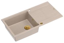 Évier à poser Quadri Luton en granit beige avec égouttoir réversible 100x50cm avec bouchon doré 1208971771