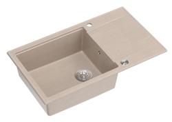 Quadri Luton beige granit grand évier encastré avec égouttoir réversible 86x50cm avec bouchon en acier inoxydable 1208971775