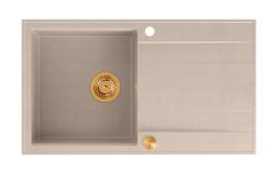 Évier à poser Quadri Luton beige en granit avec égouttoir réversible 86x50cm avec bouchon en cuivre 1208971777
