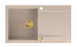 Évier encastré en granit beige Quadri Luton avec égouttoir réversible 86x50cm avec bouchon doré 1208971778