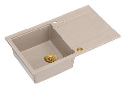 Évier encastré en granit beige Quadri Luton avec égouttoir réversible 86x50cm avec bouchon doré 1208971778