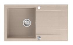 Évier à poser Quadri Luton en granit beige avec égouttoir réversible 86x50cm avec bouchon en acier inoxydable 1208971779
