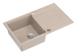 Évier à poser Quadri Luton en granit beige avec égouttoir réversible 86x50cm avec bouchon en acier inoxydable 1208971779