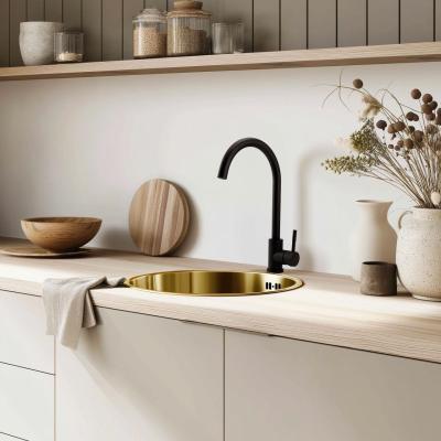 Pure.Sink Rondo Doré Évier rond à encastrer, sous-comptoir et en saillie 38 cm PRN38-60