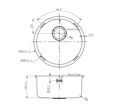 Pure.Sink Rondo Doré Évier rond à encastrer, sous-comptoir et en saillie 38 cm PRN38-60