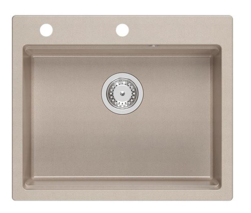 Quadri Durham Pearl Beige granit évier à poser 595x500 avec distributeur de savon, planche à découper, bac d'insertion et tapis roulant 1208971814