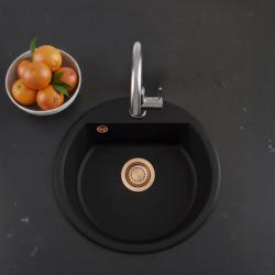 GraniteMy Bremen évier rond en granit de 43 cm noir à poser et à encastrer avec trou pour robinet et bouchon en cuivre 1208971837