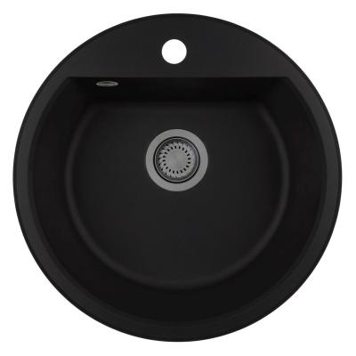 GraniteMy Bremen évier rond en granit 43 cm noir, à poser et à encastrer, avec trou pour robinet et bouchon en métal gun 1208971842