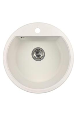 GraniteMy Bremen évier rond en granit de 43 cm blanc, à poser et à encastrer, avec trou pour robinet et bouchon automatique en inox 1208971845