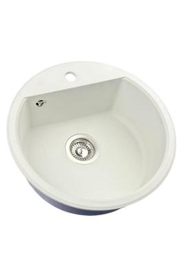 GraniteMy Bremen évier rond en granit de 43 cm blanc, à poser et à encastrer, avec trou pour robinet et bouchon automatique en inox 1208971845
