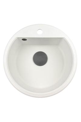 GraniteMy Bremen évier rond en granit de 43 cm blanc, à poser et encastrable, avec trou pour robinet et bouchon automatique noir 1208971846