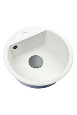 GraniteMy Bremen évier rond en granit de 43 cm blanc, à poser et encastrable, avec trou pour robinet et bouchon automatique noir 1208971846
