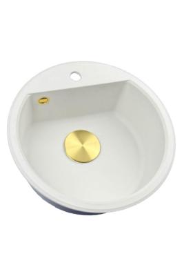 GraniteMy Bremen évier rond en granit de 43 cm blanc, à poser et à encastrer, avec trou de robinet et bouchon automatique doré 1208971848