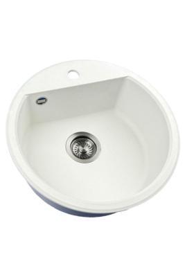 GraniteMy Bremen évier rond en granit 43 cm blanc, à poser et à encastrer, avec trou pour robinet et bouchon automatique en métal vieilli 1208971849